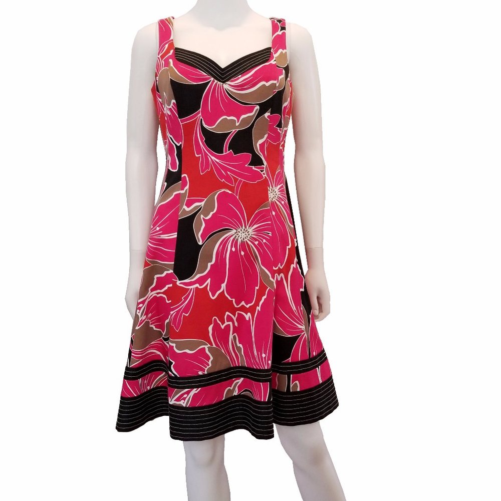 Nine West Pink Black Floral Sleeveless Dress